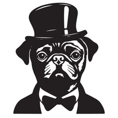 Pug Bow Tie and Hat Vector Art