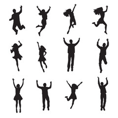 People Jumping Silhouette Vector Set