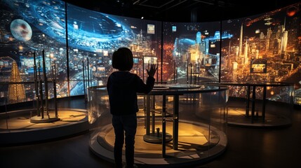 A high-tech museum with augmented reality exhibits and interactive displays - 