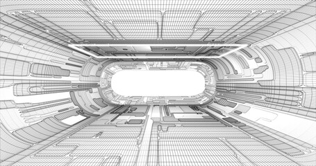 Futuristic low poly sci-fi laboratory or spaceship corridor with neon light. Vector illustration © shacil