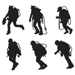 Scuba Divers Silhouette Vector Set