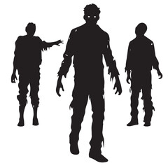 Three Halloween Zombies Vector Silhouette