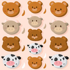 Kawaii animal emoticon pattern background Vector