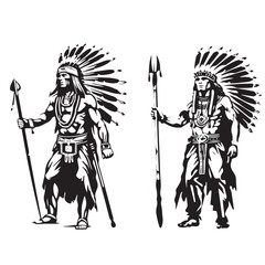 Native American Warrior Vector Stencil