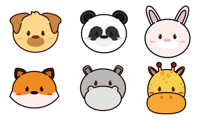 Set of kawaii animal emoticons Vector