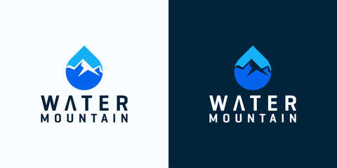 mountain water logo design, with the concept of mountains and water drops
