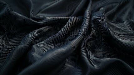 A close up of a black fabric with a shiny texture