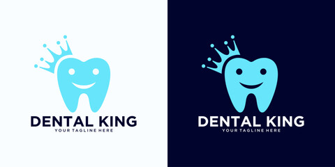 dental king logo design, with the concept of smiling teeth wearing a crown for dental care, dental clinic