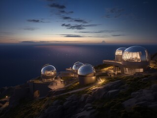 Visitors at a Cliffside Observatory During Dusk