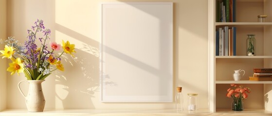 Frame mockup. Living room poster mockup. Interior mockup with house white background. Modern interior design.