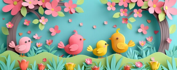 Paper Birds in Springtime Garden