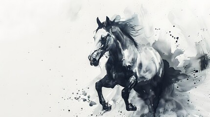 Ink wash painting of horse against white background