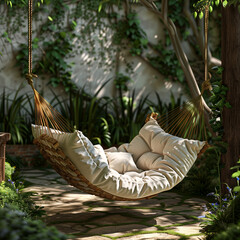 Ultra detailed 3D render of a hammock chair
