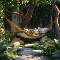 Ultra detailed 3D render of a hammock chair