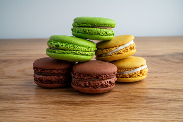 Macarons on table, forming visually appealing sweet display