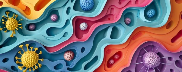 Obraz premium Colorful Abstract Paper Cut Design With Virus Shapes