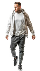 Fototapeta premium An Isolated walking handsome young man wearing casual clothes, cutout on transparent background, ready for architectural visualisation. png