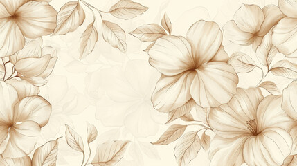 A seamless pattern of delicate flowers and leaves in the style of a pencil drawing, with a sepia color palette and vintage look. Soft lighting and detailed texture