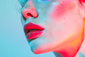 Artistic portrait of a woman with colorful lighting. Generative AI image