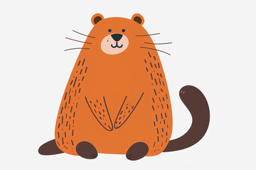 Simplistic illustration of a cute beaver in cartoon style. Generative AI image