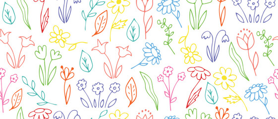 Beautiful seamless pattern with hand drawn flowers. Seamless doodle pattern.