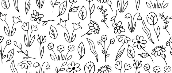 Fototapeta premium Seamless doodle flowers pattern. Beautiful seamless pattern with hand drawn flowers.