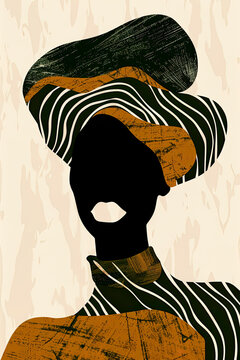 Abstract silhouette of a black woman with striking patterns. Generative AI image