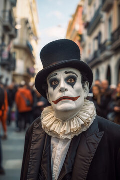 Street Mime Artist in Traditional Costume and Makeup. Generative AI image