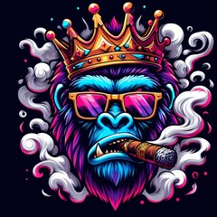 King Gorilla Crowned Ape with Sunglasses and Cigar