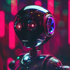 Fototapeta premium A close-up of a robot's head with bright lights in the background, suitable for use in futuristic or sci-fi themed projects