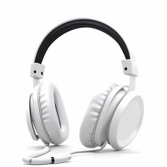 Colorful headphones 3d isolated white background, music background, microphone, 