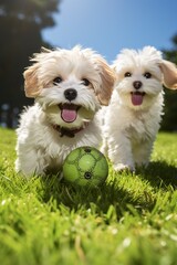 two dogs playing in the grass, generative ai