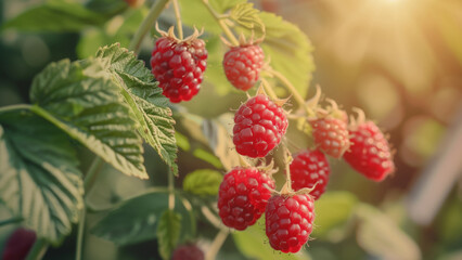 Close-up image of ripe red raspberries