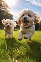 two dogs playing in the grass, generative ai