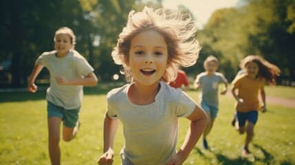 Fototapeta premium Group of kids having fun outdoors, great for family or educational use