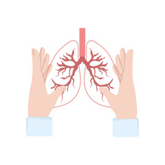 Hand and lungs logo. human respiratory system