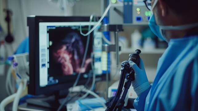 A urologist using an endoscope to examine a patients bladder, ensuring a clear diagnosis