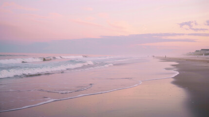 Obraz premium Tranquil Beach at Sunrise with Gentle Waves and Soft Pastel Sky