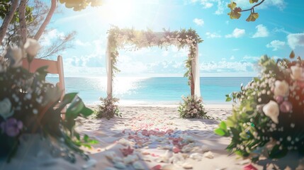 Happy Wedding Arch on Sunlit Beach