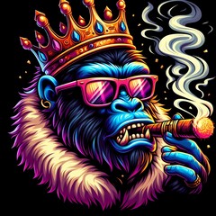 Naklejka premium King Gorilla Crowned Ape with Sunglasses and Cigar