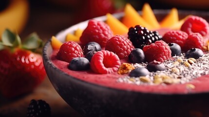 Fresh fruit and nuts arranged in a decorative bowl on a table