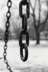 A close-up shot of a chain in monochrome tones