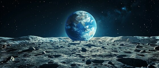 Earth rising over the moon Milestone in Space Exploration, Where Our Fragile Blue Planet Rises over the Lunar Surface, a Beacon for Exploration and a Reminder of Our Place in the Universe