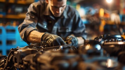 horizontal, mechanic, one person, photography, working, people, germany, adult, adults only, white people, examining, expertise, indoors, workshop, color image, repairing, smiling, front view, car, au