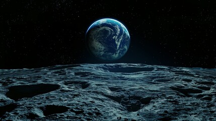 Earth rising over the moon Milestone in Space Exploration, Where Our Fragile Blue Planet Rises over the Lunar Surface, a Beacon for Exploration and a Reminder of Our Place in the Universe