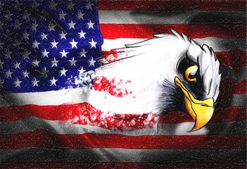 eagle illustration with flag of the united states of america ia