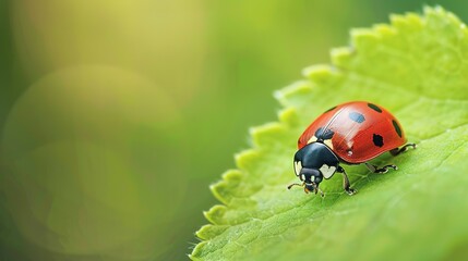 A Macro Closeup of a Ladybug Resting on a Leaf, Surrounded by the Lushness of Nature's Embrace