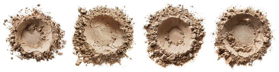 Set of sand craters on the transparent background 