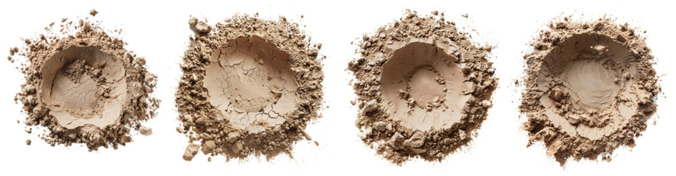 Set of sand craters on the transparent background 