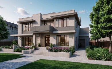 A Contemporary Dwelling with Stylish Architecture, Beautiful Exterior Design, and a Serene Garden Setting. Perfect Family Home in a Residential Neighborhood, Featuring Thoughtful Construction	